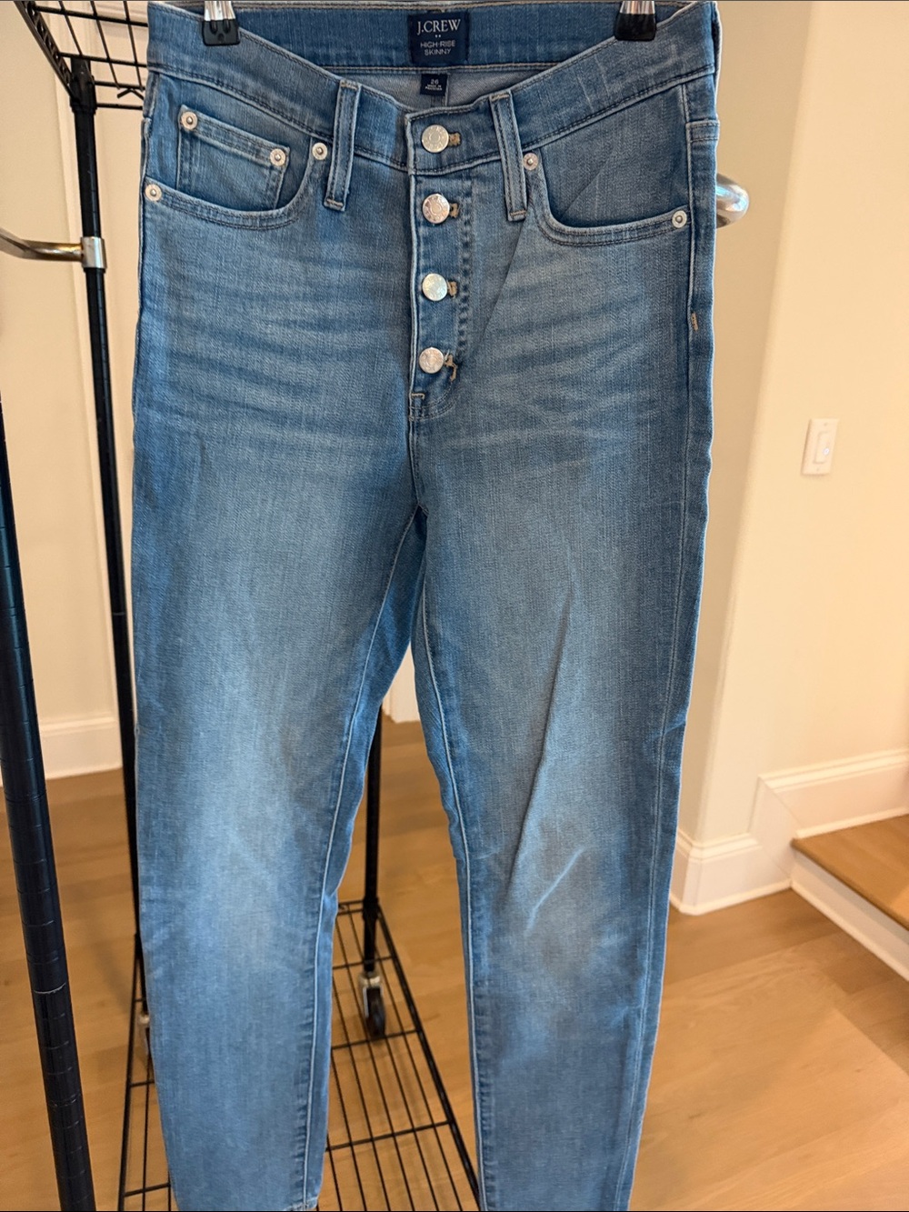 J. Crew Skinny High-Rise Button-Fly Jeans in Light Blue Wash